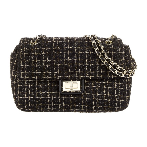 Karl Lagerfeld Handbags - Karl Lagerfeld Leather-Trim Tweed Crossbody/Shoulder Bag